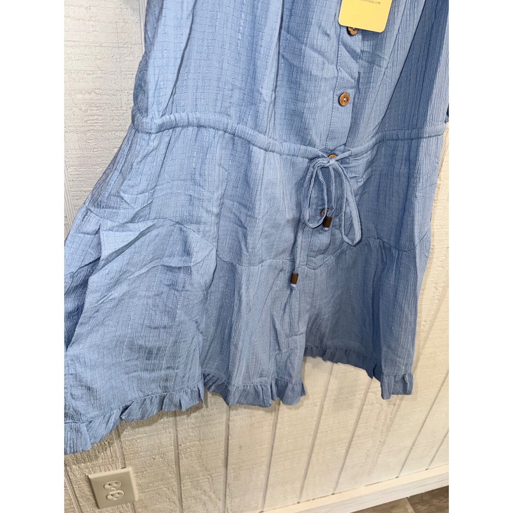 Entro Romper Womens Blue Puff Sleeve Button Drawstring Ruffle Hem Small R22792 - Picture 4 of 8